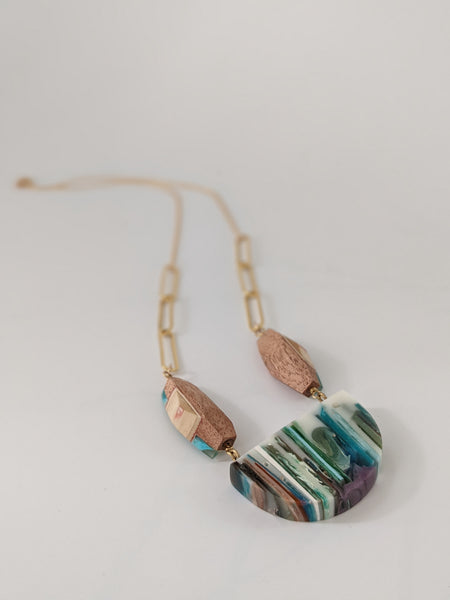 One Of A Kind Wood Resin Necklace - Art Gallery Collection