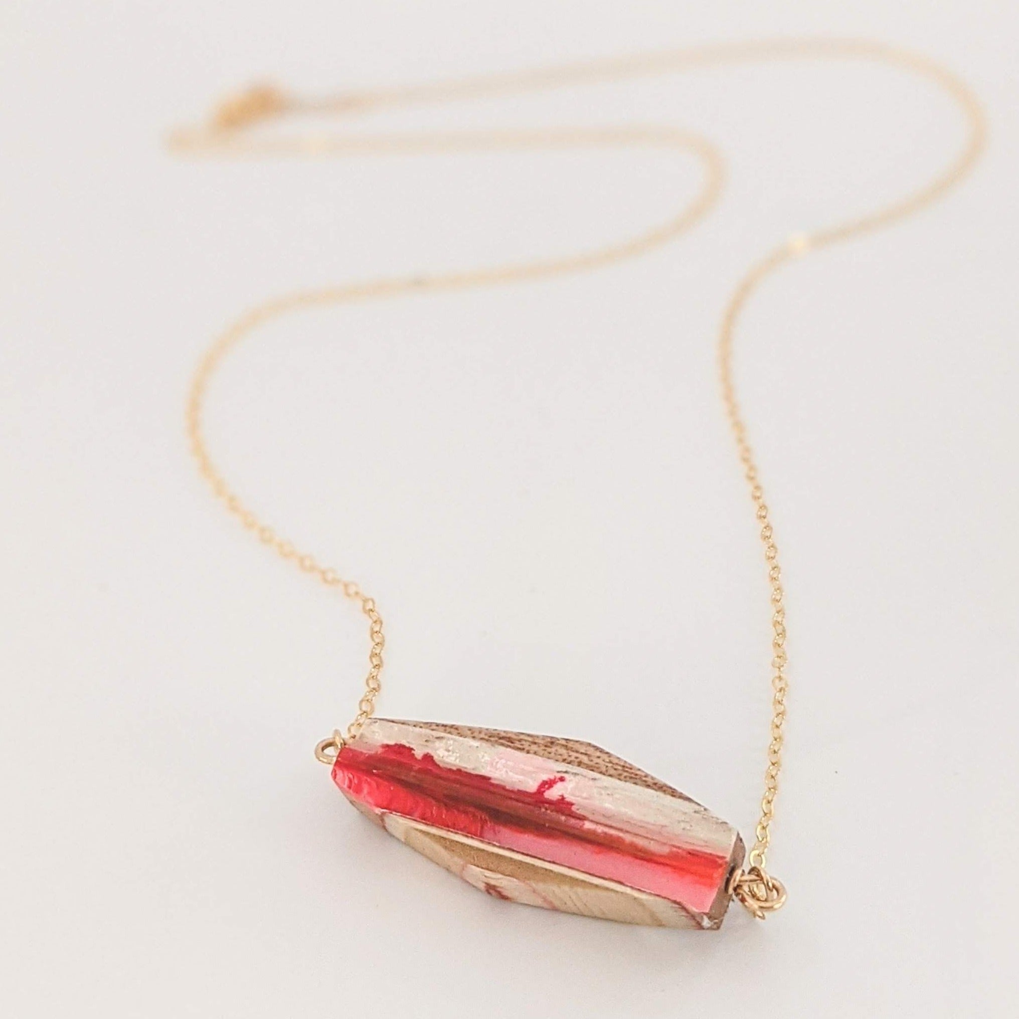 Red Horizon Hand Painted necklace. Organic shape