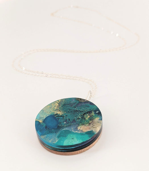 Secret Cove - Hand Painted Pendant Sterling Silver chain
