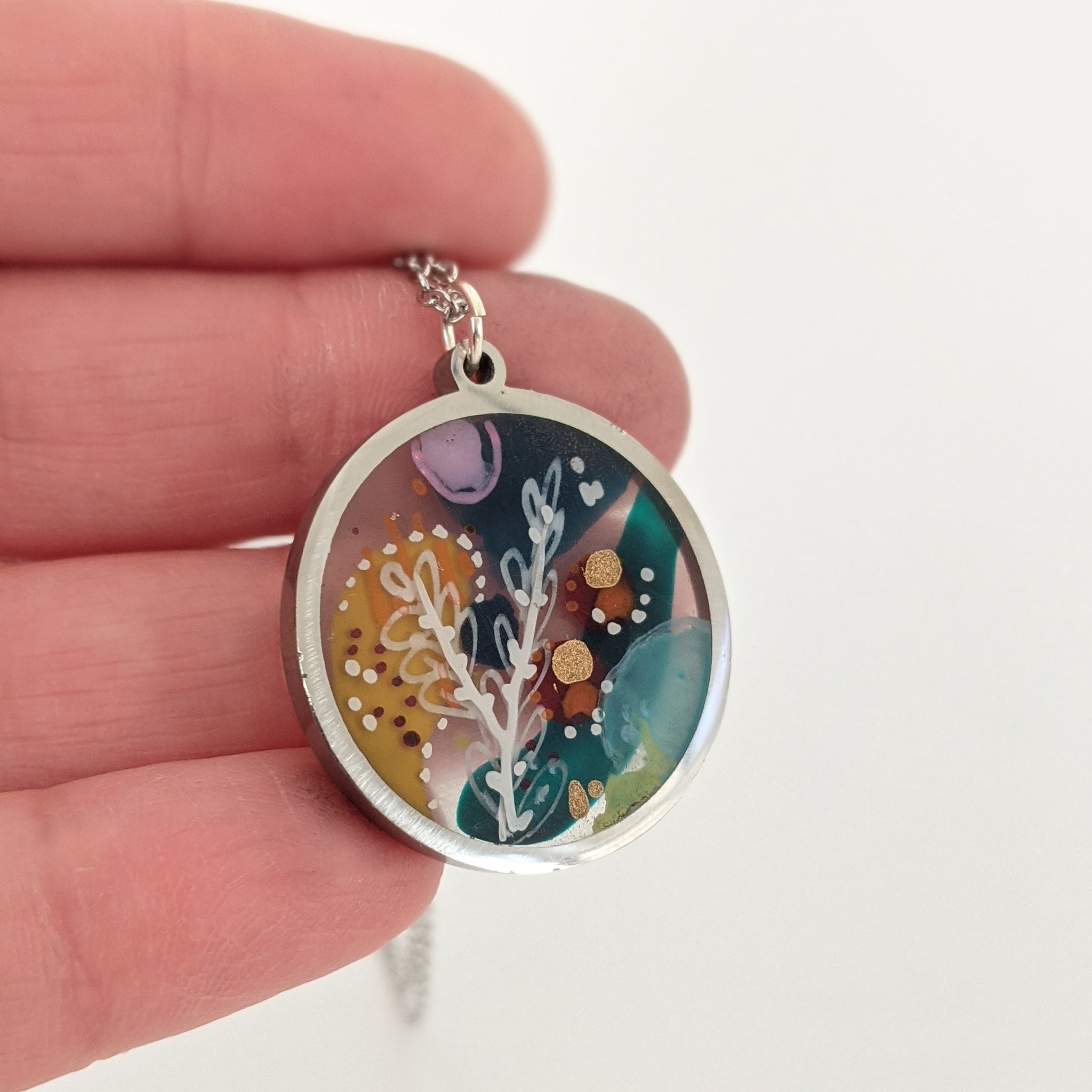 Floral Hand-Painted Circle Necklace - Spring 2024 Collection