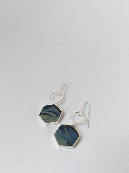 Omega Nebula - Hexagon Sterling Silver Dangle Earrings
