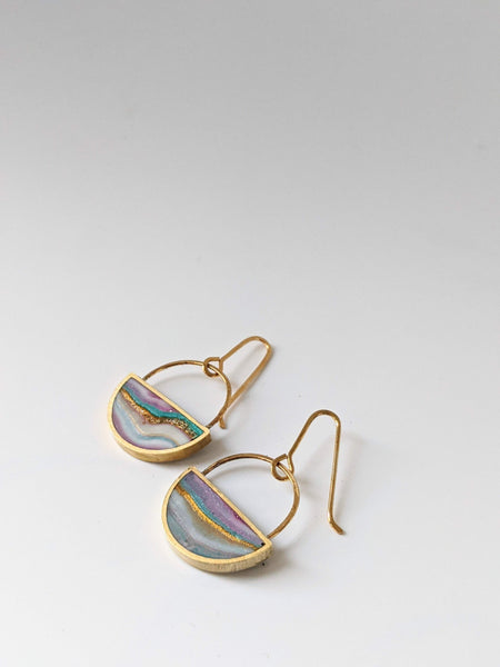 Half Moon Dangle Earrings, Gold Accents