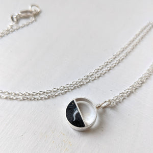 Dainty Double Half Moon Brass And Resin Necklace - Black