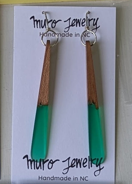 Tapered Teardrop Wood and Resin Earrings