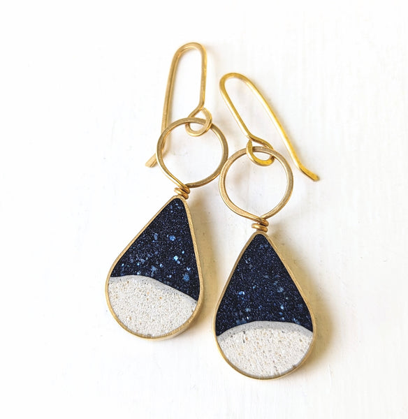 Beach Teardrop Dangle Earrings - Turquoise & Jeweler's Brass