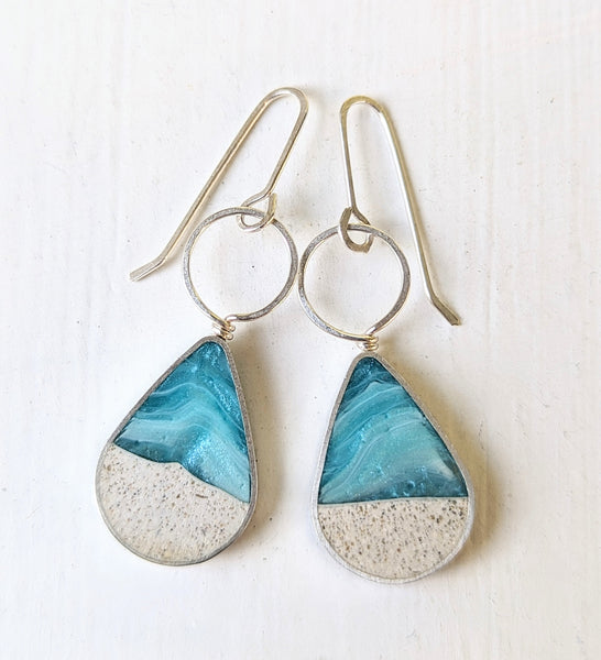 Beach Teardrop Dangle Sterling Silver Earrings