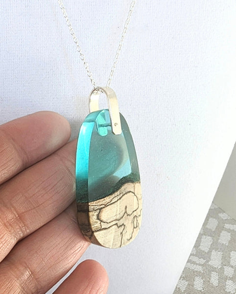 Wood And Resin Pendant - Azure Drop