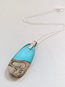 Wood And Resin Pendant - Azure Drop