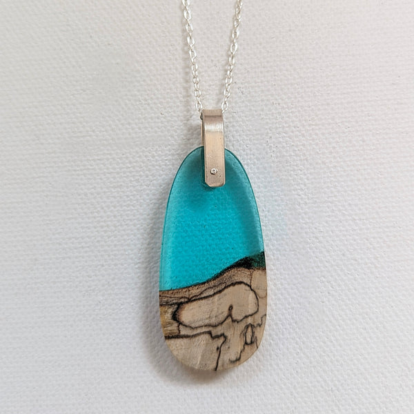 Wood And Resin Pendant - Azure Drop