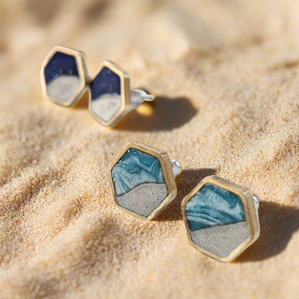 Beach Stud Earrings - Hexagon