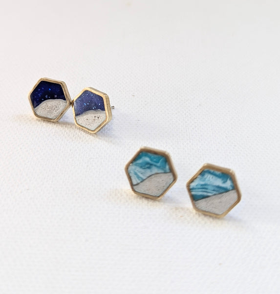 Beach Stud Earrings - Hexagon