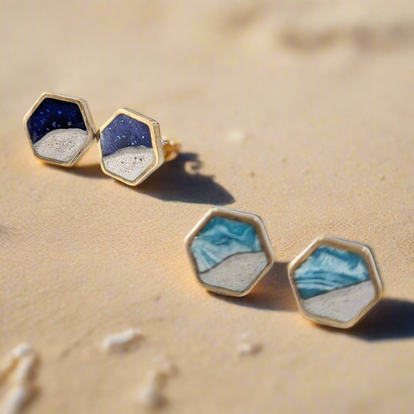 Beach Stud Earrings - Hexagon