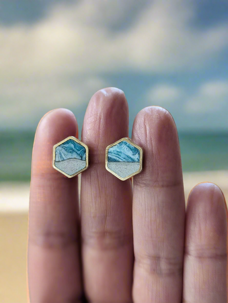 Beach Stud Earrings - Hexagon