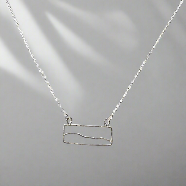 Sterling Silver Minimalist Beach Scene Outline Necklace