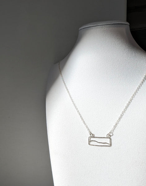 Sterling Silver Minimalist Beach Scene Outline Necklace