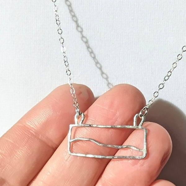 Sterling Silver Minimalist Beach Scene Outline Necklace