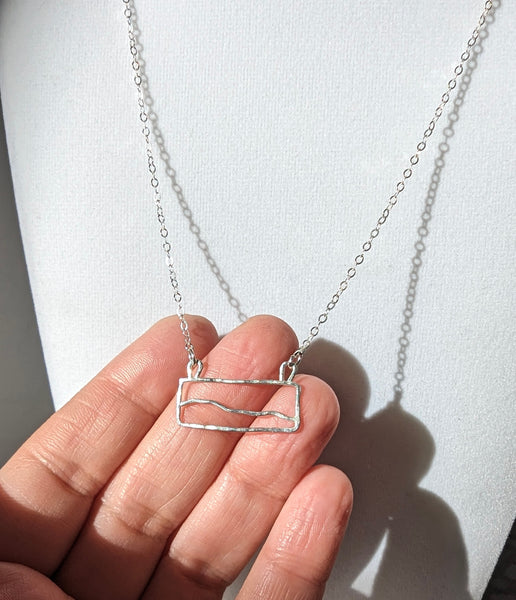 Sterling Silver Minimalist Beach Scene Outline Necklace