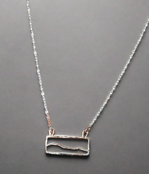 Sterling Silver Minimalist Beach Scene Outline Necklace