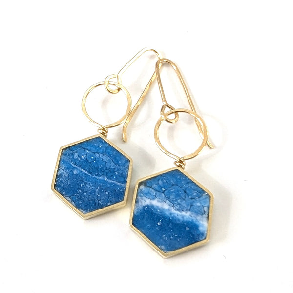 Dangle Earrings - Brass Hexagon with Loop Earrings