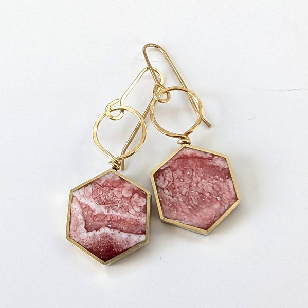 Dangle Earrings - Brass Hexagon with Loop Earrings