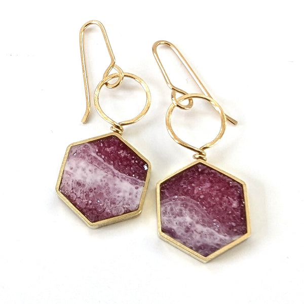 Dangle Earrings - Brass Hexagon with Loop Earrings