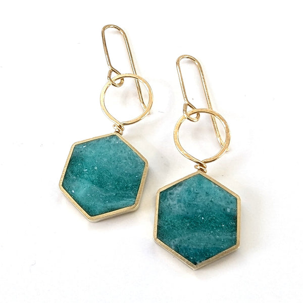 Dangle Earrings - Brass Hexagon with Loop Earrings