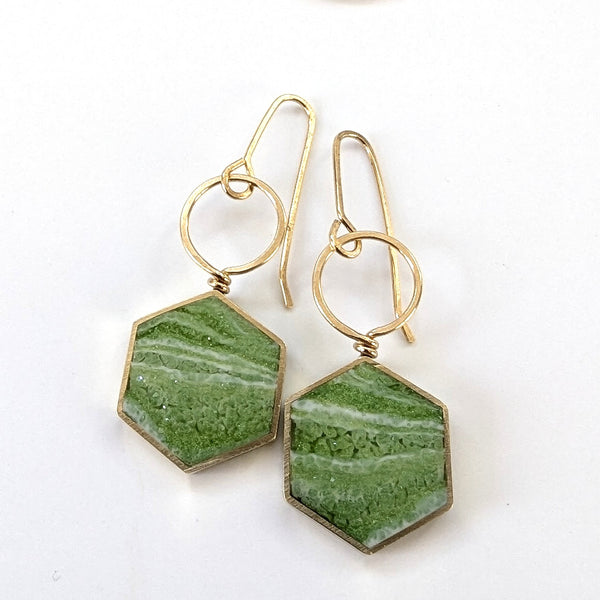 Dangle Earrings - Brass Hexagon with Loop Earrings