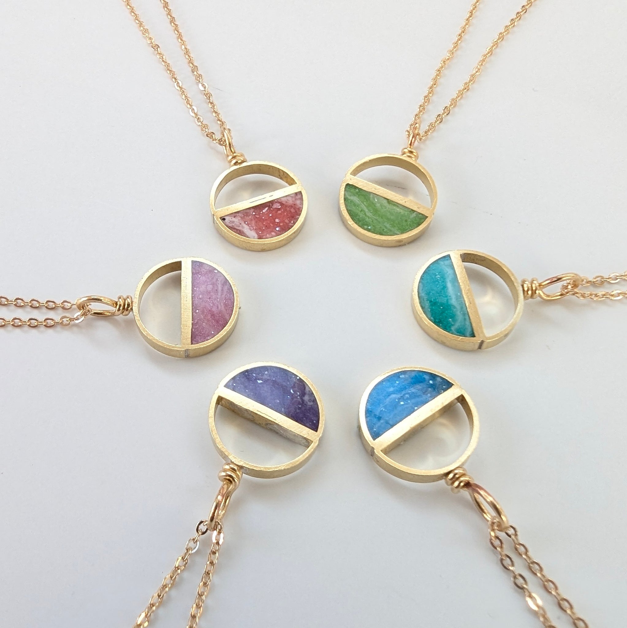 Dainty Double Half Moon Brass and Resin Necklace