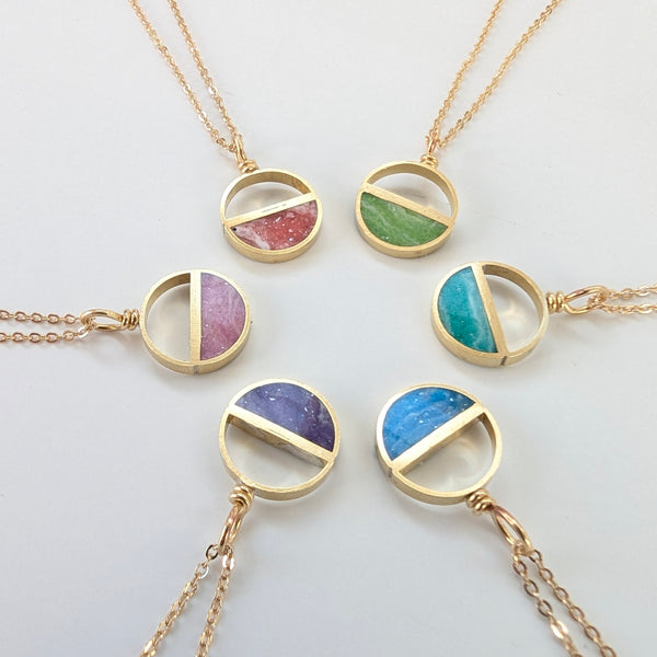 Dainty Double Half Moon Brass and Resin Necklace