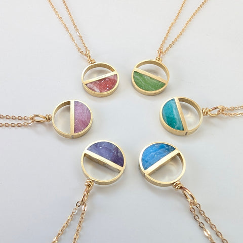 Dainty Double Half Moon Brass and Resin Necklace