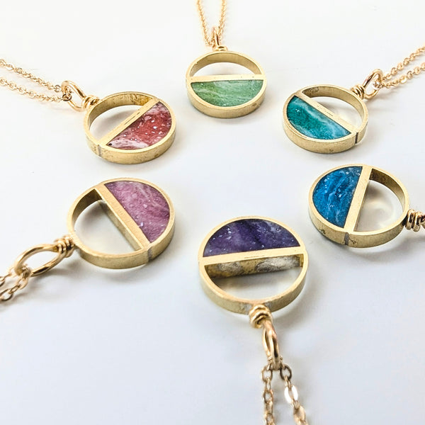 Dainty Double Half Moon Brass and Resin Necklace