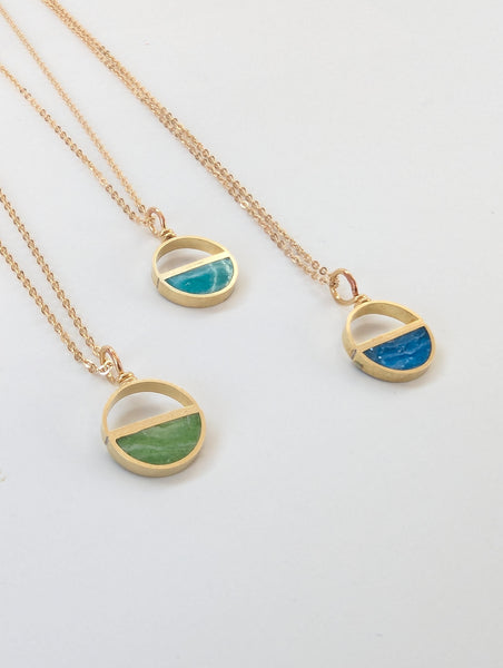 Dainty Double Half Moon Brass and Resin Necklace