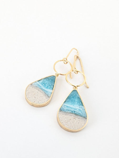 Beach Teardrop Dangle Earrings - Turquoise Jeweler's Brass