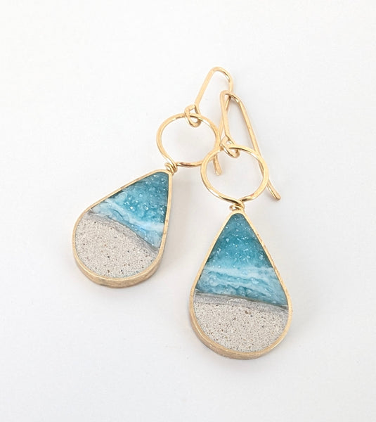 Beach Teardrop Dangle Earrings - Turquoise Jeweler's Brass