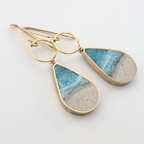 Beach Teardrop Dangle Earrings - Turquoise Jeweler's Brass