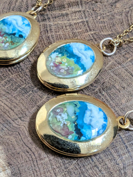 Hand Painted Landscape Locket – Gold-Plated with Clear Enamel