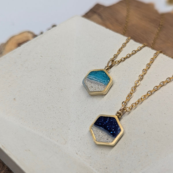 The Coast Necklace, Beach Dunes Brass Hexagon Necklace