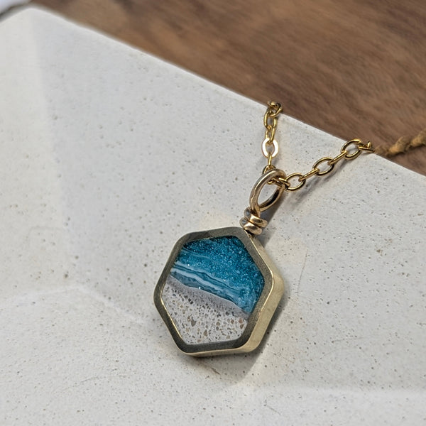 The Coast Necklace, Beach Dunes Brass Hexagon Necklace