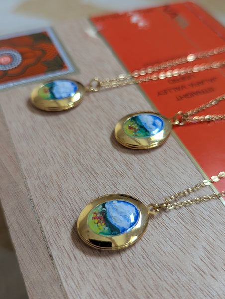 Hand Painted Landscape Locket – Gold-Plated with Clear Enamel