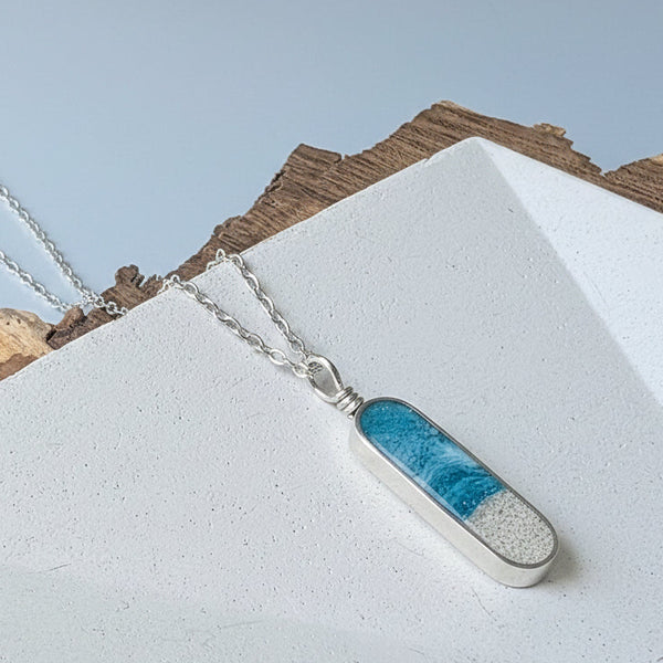 Vertical Beach Capsule Pendant, Real Sand Ocean Wave Pendant