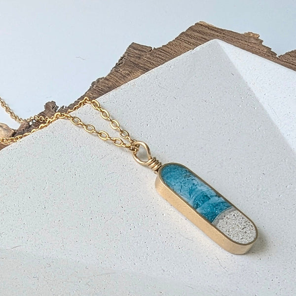 Vertical Beach Capsule Pendant, Real Sand Ocean Wave Pendant
