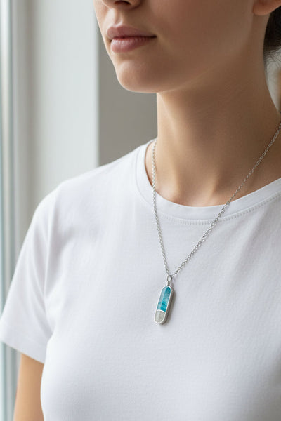 Vertical Beach Capsule Pendant, Real Sand Ocean Wave Pendant