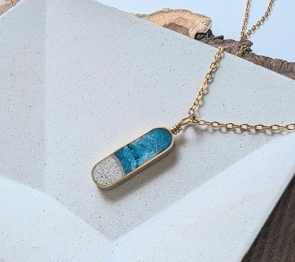 Vertical Beach Capsule Pendant, Real Sand Ocean Wave Pendant
