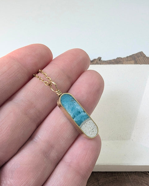 Vertical Beach Capsule Pendant, Real Sand Ocean Wave Pendant