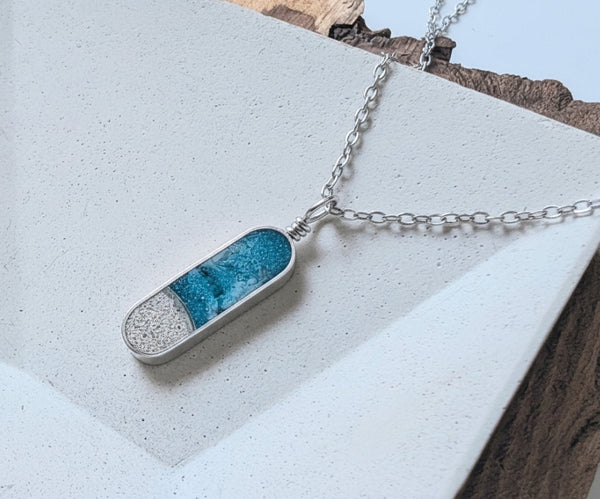 Vertical Beach Capsule Pendant, Real Sand Ocean Wave Pendant