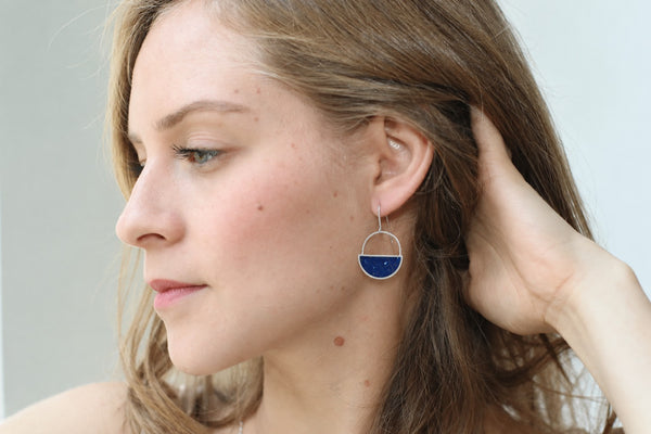 Half Moon Silver Dangle Earrings