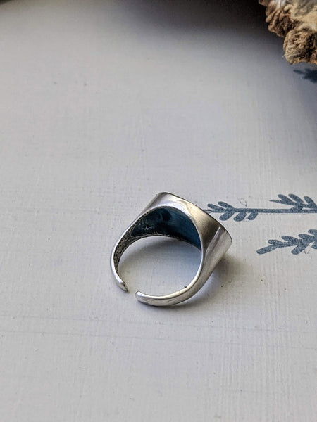 Blue and White Oval Sterling Silver Ring