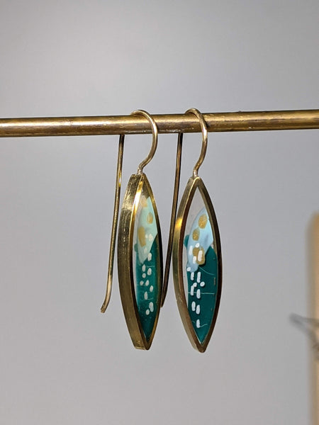 Marquis Brass Earrings - Abstract Hand Painted Layers
