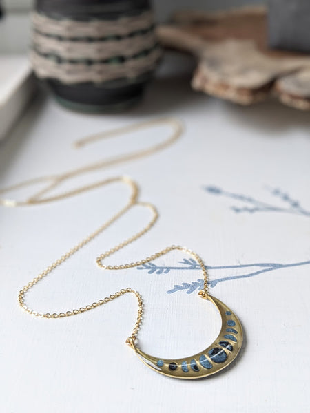 Blue Night Moon Phases Necklace