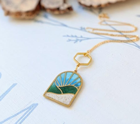 Rolling Hills Landscape - Brass and Eco-esin Necklace